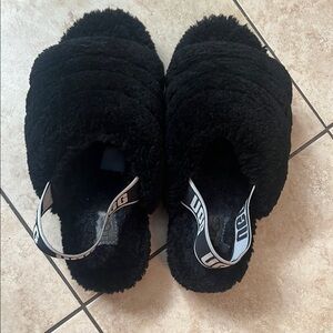 UGG Black Fluffy Slippers